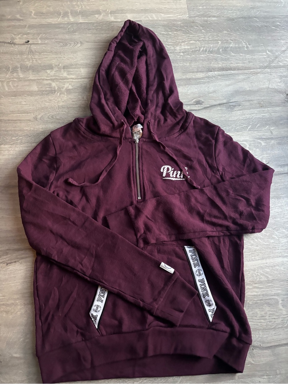 PINK Victoria's Secret Men's Zip-Up Hoodie in Deep Burgundy
